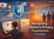 A modern digital banner featuring the text "NEWS 2026" at the top, followed by key privacy regulation acronyms such as GDPR, COPPA, CTOPPA, and the phrase "Parental Consent," with the headline "Navigating Children's Privacy Regulations in Analytics" prominently displayed below. The design uses a clean, professional layout with contrasting text against a subtle background.